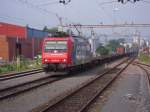 Containerzug gezogen von einer SBB Cargo 482 aus Deutschland kommend nach Rekingen Containerterminal. Kreuzt meinen Flirt der S-Bahn Basel in Laufenburg.