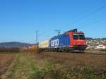 482 030 fhrt am 2.3.11 mit einem Containerwagenzug durch Ltzelsachsen.