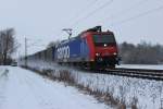 Am Morgen des 9.Februar 2013 befhrt SBB Cargo 482 012 mit dem  Novelis  nach Nievenheim bei Elze (Leine) die KBS 350 in Richtung Norden.