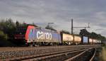 SBB Cargo Re 482 049, vermietet an LOCON, zieht einen KLV-Zug am 20.10.13 in Diepholz (Abzweig Fliegerhorst) Richtung Bremen.