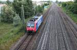Einfahrt am 06.06.2014 von Re 482 008-0  Ökotrans  als Tfzf auf das Überholgleis in Orschweier.