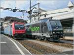Der Güterzug 71542 Brig - Lausanne - Bern etwas vorzeitig, der EC 123 nach Milano  mit einer Re 484 bespannt - und mein insgeheim gehegter Wunsch ging in Erfüllung:   RTS 185 570-9 und die Re 484