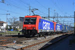 Doppeltraktion, mit den Loks 484 007-0 und 484 003-9 durchfährt den Bahnhof Pratteln. Die Aufnahme stammt vom 13.03.2020.