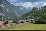 SBB Cargo Re 484 018-7 und 007-0 am Lötschberg unterwegs in Richtung Norden.