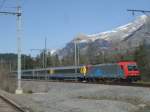 Mein 800. Bahnbild: Re 484 014 SR kurz vor dem Ltschbergtunnelportal bei Kandersteg am 14.04.2007