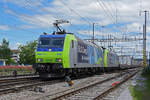 Doppeltraktion, mit den BLS Loks 485 009-5 und 485 006-1 durchfährt den Bahnhof Pratteln. Die Aufnahme stammt vom 27.05.2022.