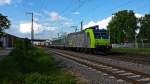 Am 14.05.2014 fuhr die BLS Cargo Re 485 008-7 mit einer RoLa (Freiburg (Brsg) Gbf - Novara) durch den nördlichen Bahnhofsbereich von Müllheim (Baden).