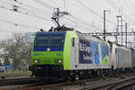 Doppeltraktion, mit den Loks 485 003-8 und 186 103-8, durchfährt den Bahnhof Pratteln. Die Aufnahme stammt vom 20.10.2018.