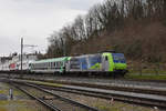 Re 485 014-5 durchfährt den Bahnhof Frenkendorf. Die Aufnahme stammt vom 29.02.2020.