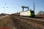 BLS Re 485 008-7 vor Leergterzug am 24.02.2008 in Nierderschopfheim.