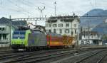 BLS in Villeneuve: die Re 485 004-6 zeigt einer Weiche im Schlepp die Genferseeregion und das Wallis (der Messzug kam am Nachmittag wieder zurck). 
20. Oktober 2008