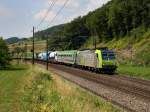 Die Re 485 010 am 29.06.2011 mit einer RoLa unterwegs bei Tecknau. 