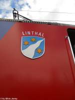 ''Linthal'', das Wappen, wie es auf der Re 620 088-5 strahlt, strahlen 87 weitere Gemeinden auf der momentan stärksten SBB-Lok, Biel 26.9.2010