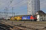 Re 620 008-3 durchfährt den Bahnhof Pratteln. Die Aufnahme stammt vom 14.02.2018.