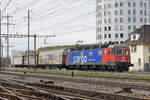 Re 620 046-3 durchfährt den Bahnhof Pratteln. Die Aufnahme stammt vom 06.03.2019.