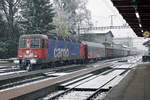 DER APRIL MACHT WAS ER WILL.
Winterliche Frühlingsstimmung in Gerlafingen vom 4. April 2019.
Einfahrt morgendlichen Güterzuges mit der Re 620 060-4  TAVANNES .
Foto: Walter Ruetsch