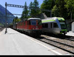 SBB / BLS - Loks 620 077-8 und 620 034-9 mit Güterzug neben BLS Triebzug RABe 535 107 im Bahnhof Goppenstein am 01.06.2019