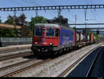 SBB - Re 6/6  620 019-0 mit Güterzug bei der durchfahrt im Bahnhof von Rupperswil am 07.05.2020