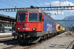 SBB CARGO NATIONAL Re 620 in Arth Goldau.
Re 620 027-3  LUTERBACH-ATTISHOLZ  mit gemischter Güterlast auf der Fahrt in den Norden am 13. September 2021.
Foto: Walter Ruetsch