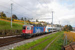 Die Re 620 083 überführte am 7 November 2023 zwei Br 430 der Stuttgarter S-Bahn. Dieser Zug fuhr nach Villeneuve zum Alstom-Werk nach Villeneuve. 