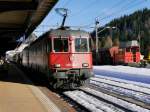 SBB - Re 10/10 an der Spitze die 620 088-5 mit Güterzug bei der durchfahrt im Bahnhof Airolo am 10.03.2016