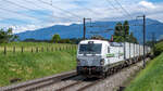 railCare 476 457  Aargau  ist bei Einigen (Spiez) in Richtung Thun unterwegs, aufgenommen am 06.08.2021.