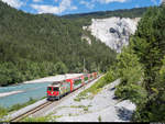 RhB Ge 4/4 II 611 mit Glacier Express am 5. Juli 2020 zwischen Versam-Safien und Valendas-Sagogn.