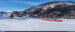 RhB Ge 4/4 II 631 mit RE Disentis - Scuol-Tarasp am 14. Februar 2021 zwischen Ilanz und Castrisch.