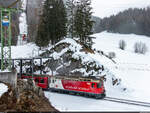 RhB Ge 4/4 II 623 / Bergün, 9. Februar 2025<br>
Schlittelzug Bergün - Preda, aufgenommen vom Sessellift Darlux