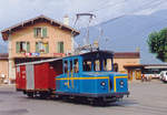 Bex-Villars-Bretaye BVB/TPC.
Te 2/2 42 anlässlich einer Rangierfahrt mit dem Salzwagen K 111 auf dem Bahnhofplatz Bex im August 1993.
Salzzüge sind längst Geschichte. Der Te 2/2 42 wurde leider abgebrochen.
Foto: Walter Ruetsch