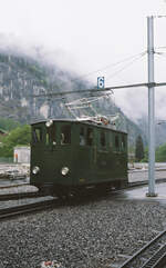 Ellok der Baureihe He 2/2, Schynige Platte Bahn, Wilderswil. Die Nummer der Lok ist nicht sicher, evtl. Nr.54.
Schweiz, 12.08.1983