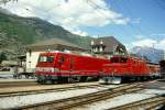 MGB exBVZ - HGe 4/4 II 3  Dom  mit Zug 903 Glacier-Express von St.Moritz nach Zermatt neben HGe 4/4 I 12 mit Gterzug 4141 von Visp nach Zermatt am 22.05.1997 in Visp  