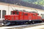 MGB exBVZ - HGe 4/4 I 13 am 17.05.1991 in Visp - Zahnrad-Lokomotive - Baujahr 1929 - SLM3338/SWS/MFO - 736 KW - Gewicht 46,80t - LP 14,10m - zulssige Geschwindigkeit 45/Z25 km/h - Lebenslauf: ex BVZ