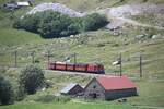 Ein charakteristischer Elektrooldtimer, die FO 36, hat am 04.07.2026 in Realp den Jubil�umszug Brig - Disentis abgeholt, 100 Jahre Furka-Oberalp-Bahn. �ber die Bergstrecke war eine Dampflok n�tig.
