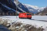 Der Nachmittags-Güterzug nach Zermatt bestand am 06.03.2015 nur aus der HGe 4/4 II 2. Ich konnte die Lok bei herrlichem Spätwinterwetter ausgangs Täsch ablichten.