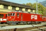 MGB exFO - HGe 4/4II 106 Name: ST.GOTTHARD am 12.10.1996 in BRIG - Zahnrad-LOKOMOTIVE - �bernahme 04.07.1989 - SLM5392/BBC - 1836 KW - Gewicht 64,00t - L�P 14,78m - zul�ssige Geschwindigkeit 90/Z30