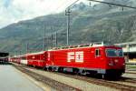 MGB FO-GLACIER-EXPRESS C 904 von Zermatt nach Davos Platz/St.Moritz am 25.08.1996 Einfahrt Andermatt mit FO-Zahnrad-E-Lok HGe 4/4II 108 - RhB B 2428 -  FO AS 4024 - RhB WR 3815 - und Kompo Zug 903.