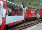 HGe 4/4 II Nr.4 verl�sst am verl�sst am 11.08.10 mit D 906 den Bahnhof Andermatt in Richtung Oberalppass.