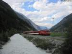 HGe 4/4'' 1 ''Matterhorn'' am 2.8.2012 oberhalb T�sch am Schluss des Regio 262 nach Brig.