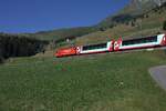 Am 05.07.2026 f�hrt der Glacier Express durch die Bergwiesen Richtung Dieni.