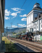 Dampftag Lyss am 11. August 2018: 141 R 1244 auf der Rückfahrt nach Brugg bei der Durchfahrt in Solothurn West.