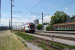 Der RABe 511 022 ''St.Gallen'' verlsst am 8.6.2013 Heerbrugg als Extrazug nach St.Gallen.