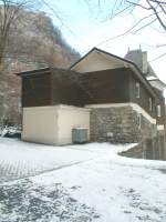 Standseilbahn Bad Ragaz-Wartenstein.Hier die ehem.Talstation von der Gleisseite her.Die Bergstation existiert nicht mehr.Leider wurde die mit Wasserkraft betriebene Bahn schon 1965 stillgelegt.(Archiv