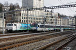 SOB: Impressionen vom Voralpenexpress im Bahnhof St. Gallen am 17. März 2018.
Besondere Beachtung gilt den beiden VAE-Zügen in St.Gallen.
Foto: Walter Ruetsch