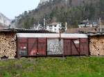 Ex SBB - Rest des Gterwagen Typ Hkks  42 85 217 7 015-9 in Moutier am 18.04.2010