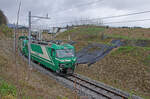 Dienstag den 02.04.2024 um 10:33 Uhr in Hautemorges (VD) im Quartierteil Apples. Im Kieswerk der Firma  Léman Granulats SA 1143 Apples“ wird der MBC Zug mit Sand und Kies beladen. Koordinaten GMS (Grad, Minuten, Sekunden): N 46° 32’ 54.5’’ O 6° 24’ 48.3’’