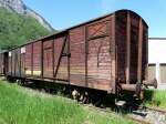 Materialwagen des Eisenbahn- Amateur- Clup- Sargans  Ex DSB Gterwagen Gbs 01 86 150 0050-4 abgestellt im Bahnhofsareal von Sargans ..