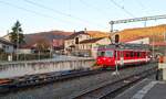 CJ Bf Glovelier__Alt-Tw Be 4/4 617 (ex Frauenfeld-Wiel-Bahn) als  Zuglok  im Rollwagenverkehr mit Ua278.__27-02-2026