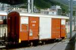 MGB exBVZ - X 2918 am 21.05.1997 in Visp - Materialwagen 2-achsig mit 1 offenen Plattform - Baujahr 1903 - SWS/ACMV - Gewicht 7,50t - Ladegewicht: 10,00t - LP 7,56m - zulssige Geschwindigkeit km/h 45 - Lebenslauf: ex CEG K 47 - 1927 BVZ K 162 - 1959 K 2412 - 1973 Gkv 2412 - 1995 X 2918 - 2003 MGB X 2918 - 08/2005 Abbruch
