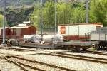 MGB exBVZ - Xa 2921 am 05.05.1991 in Visp - Tiefgangwagen 4-achsig mit 1 offenen Plattform - Baujahr 1968 bernahme 1995 - BVZ - Gewicht 15,00t - Ladegewicht: 28,00t - LP 15,82m - zulssige Geschwindigkeit km/h 30
